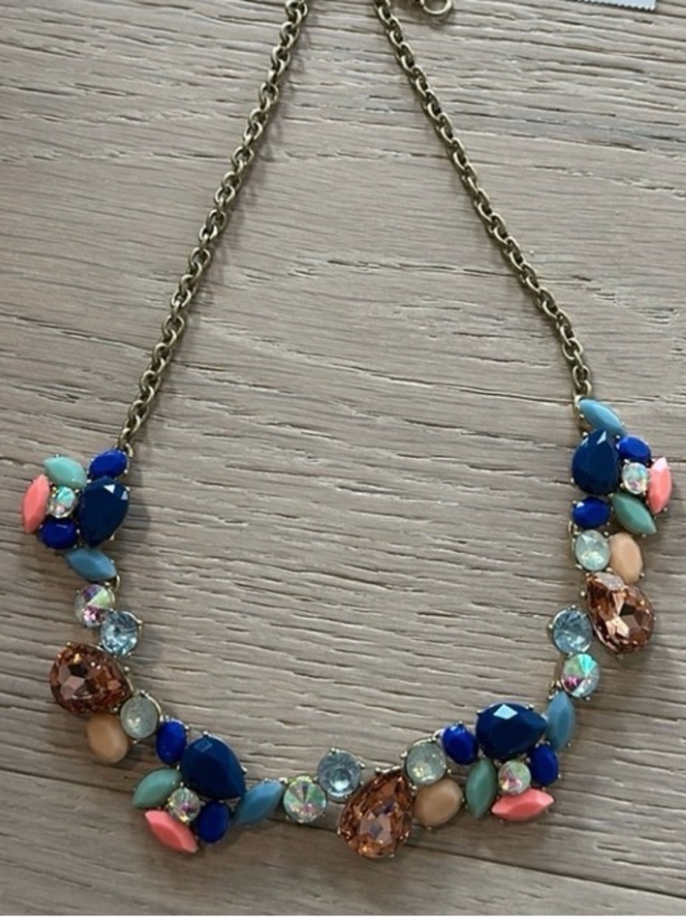J.Crew Jeweled Crystal Foliage Floral Statement Necklace – Cobalt Blue & Peach